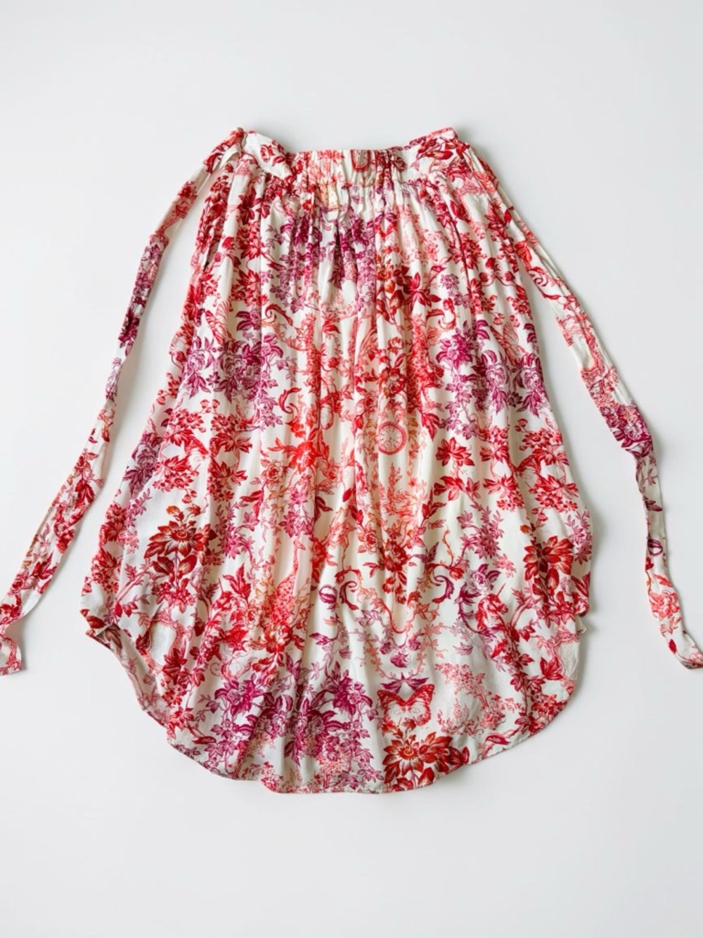 Maeve by Anthropologie Red and Rose Whimsical Print Midi Skirt Dipped Hem S - Picture 7 of 13